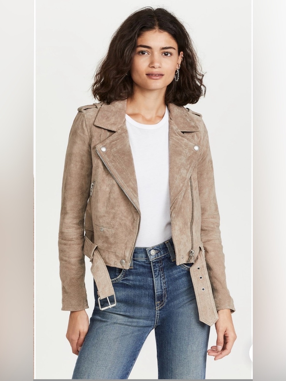 BLANKNYC French Taupe Suede Leather Moto Jacket Women’s L Belted